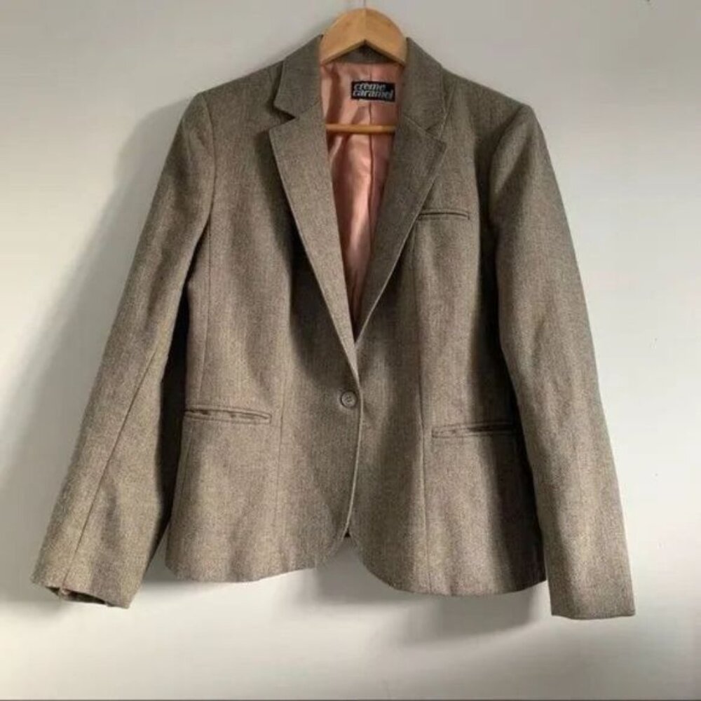 Vintage wool blazer herringbone oversized jacket Parisian preppy style Medium